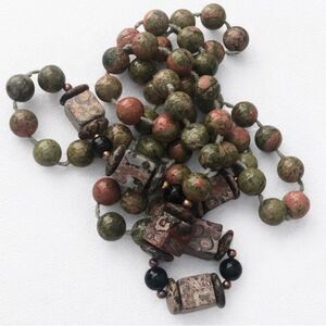 Vintage Artisan Hand-Knotted Jasper & Onyx Necklace